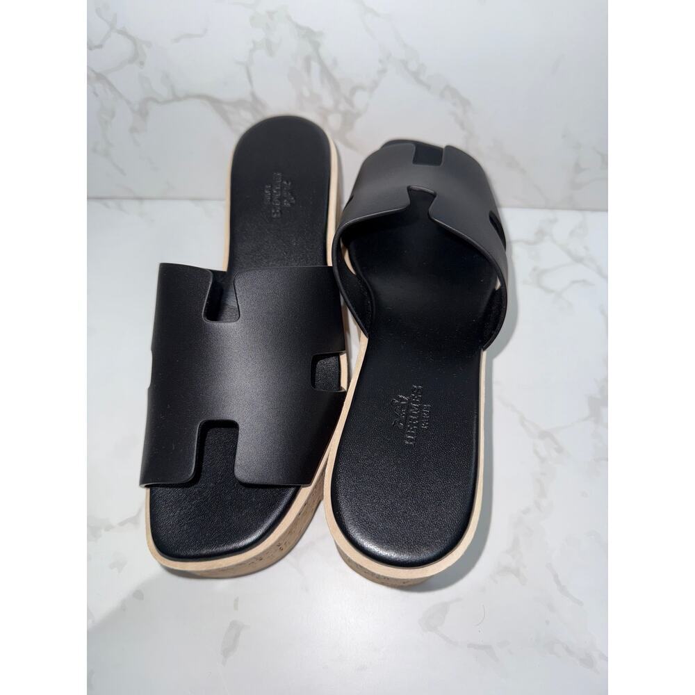 Hermès H Wedge Sandals in Black - Picture 3 of 6